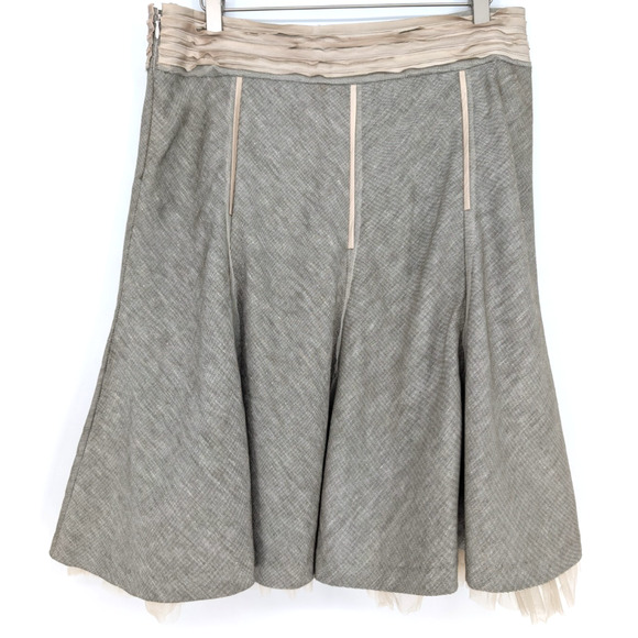VTG Y2K Limited Gray Pleated Flared Mesh Ruffle Lined Silk Trim Skirt Size 10 - Picture 8 of 11